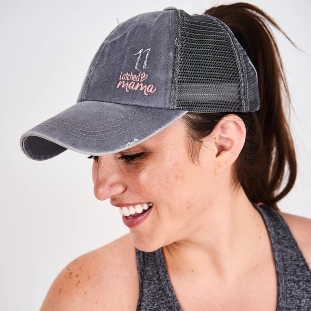 Latched Mama Embroidered Ponytail Cap